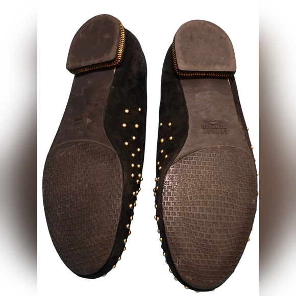 Stuart Weitzman Women’s Black Suede Studded Loafers With Zipper Heel Sz8M - Picture 4 of 8